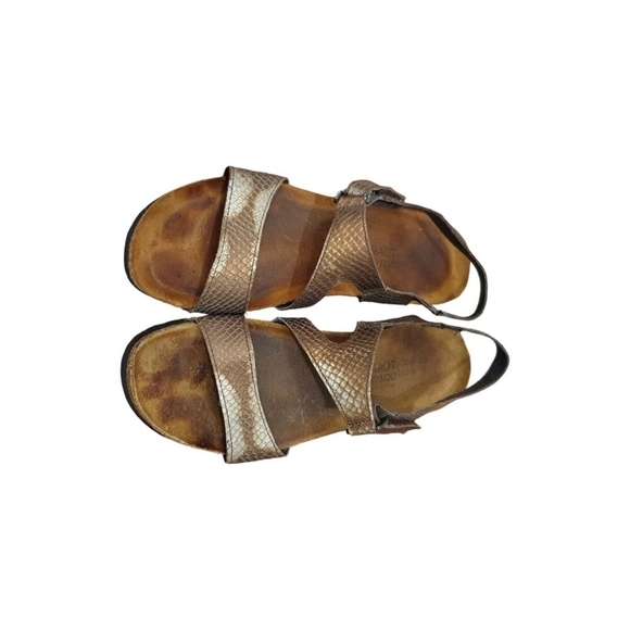 NAOT Pamela Sandals Metallic Leather Snakeskin Rhinestone Buckle Women’s 39 US 8 - Picture 4 of 9